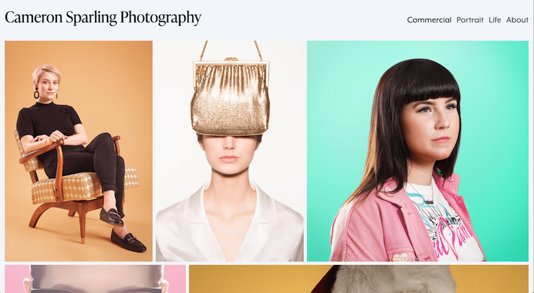 Screenshot of Cameron Sparling Photography homepage