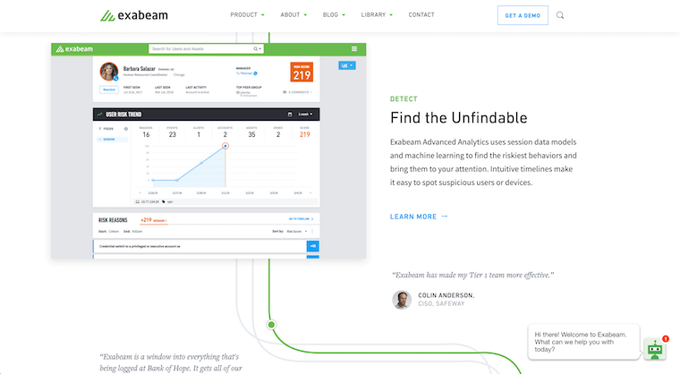 Screenshot of Exabeam.com homepage