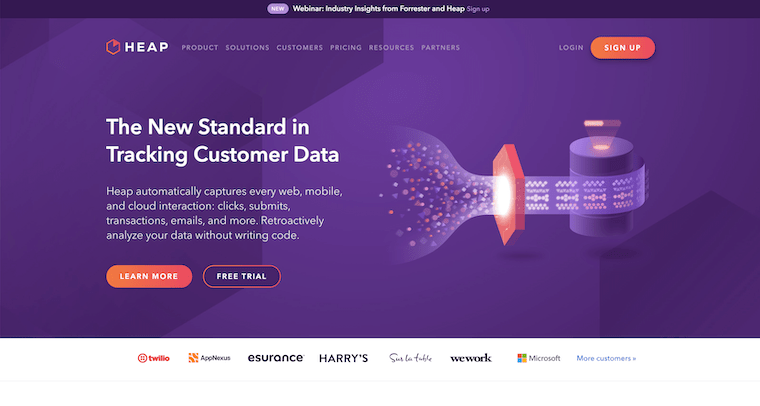 Screenshot of Heap.io homepage