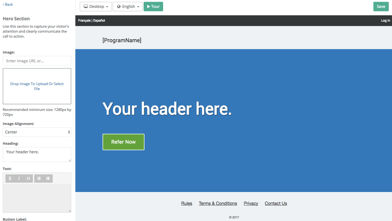 Screenshot of Rewardstream content editor