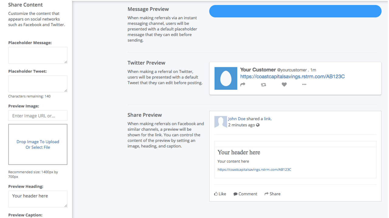 Screenshot of Rewardstream social editor