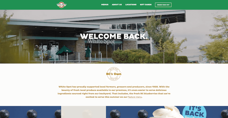 Screenshot of White Spot homepage